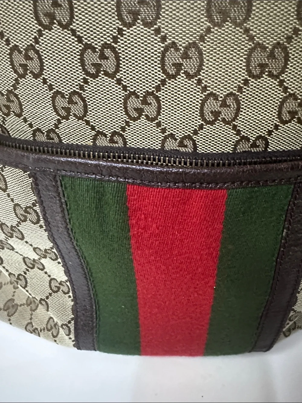 Gucci Brown GG Canvas Backpack with Red & Green Web Stripe